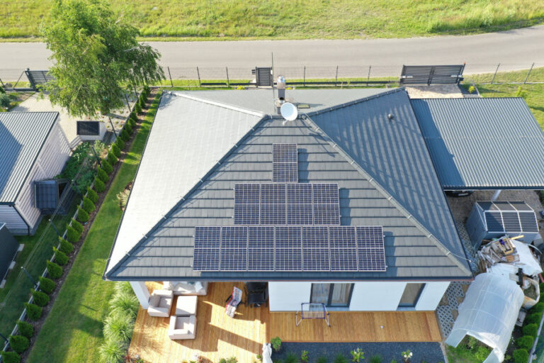 Photovoltaic installation on the roof of a private building